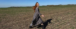New sustainably made cotton midi dress – ethically crafted in the UK by The Well Worn, modern vintage-inspired design