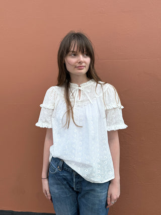 sustainable white ruffle blouse short sleeve the well worn