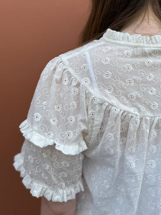 ethical fashion white ruffle blouse deadstock cotton