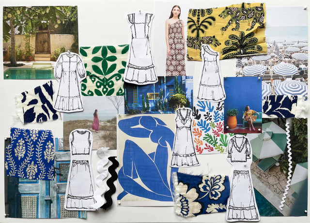 The Well Worn mood-board-with-sketches-fabrics