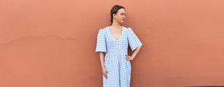 model wearing gingham summer dress by the well worn