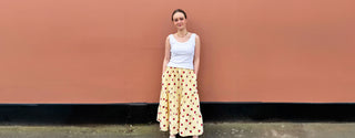 model wearing ethically made cotton skirt the well worn