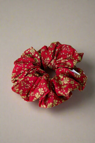 red printed floral scrunchie