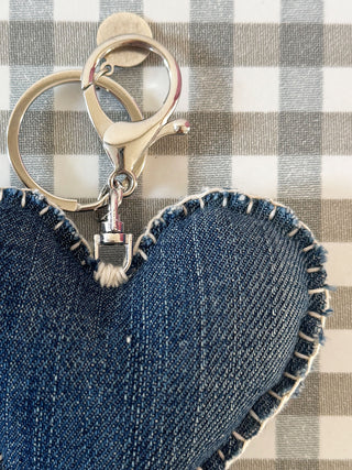 Eco-friendly heart keychain handcrafted from vintage denim