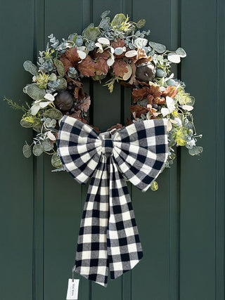 gingham large bow on wreath on door