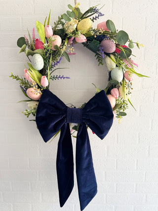 Handcrafted spring wreath bow, UK-made from high-quality deadstock fabric for a timeless look