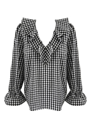 black and white gingham ruffle blouse
