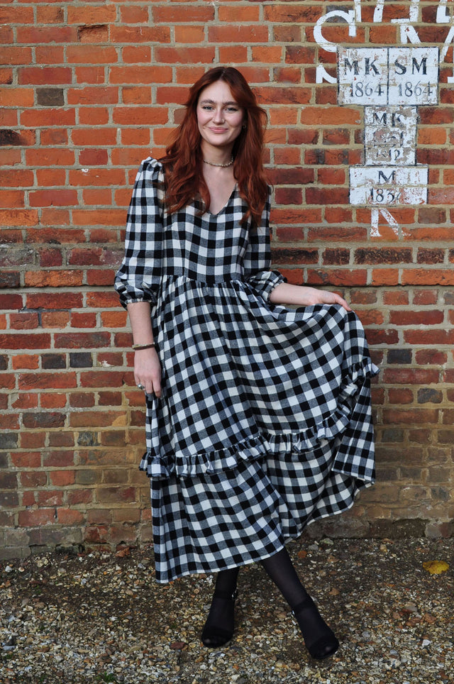 The Well Worn women wearing black and winter white gingham