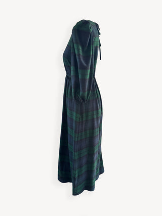 Green and black plaid dress on a white background
