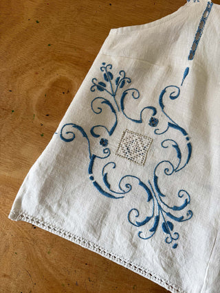 blue embroidery detail