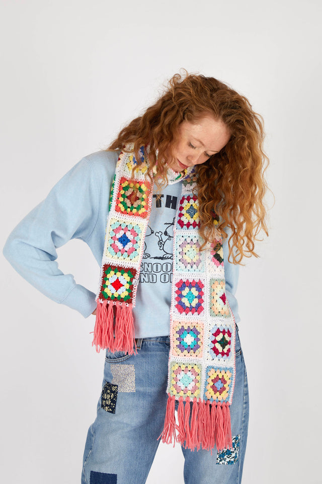 The Well Worn model-wearing-crochet-scarf