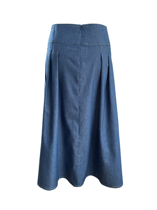 Blue denim skirt on a white background