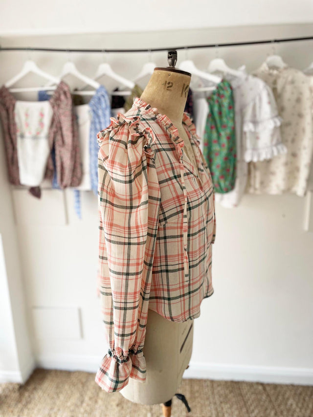 The Well Worn ruffle vintage check boho blouse