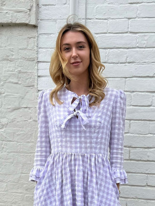Chelsea Dress – Lilac Gingham Seersucker, Made to Order