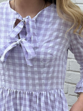 Chelsea Dress – Lilac Gingham Seersucker, Made to Order