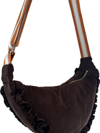 Brown bag with ruffled edges on a white background