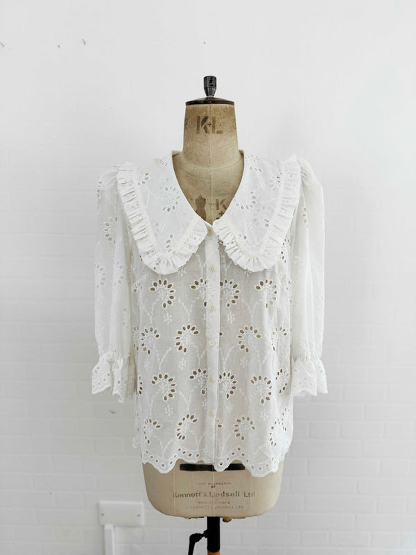 The Well Worn cutwork blouse with scalloped edge