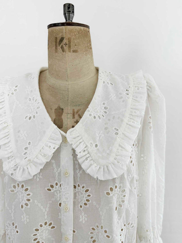 The Well Worn cutwork blouse with scalloped edge collar