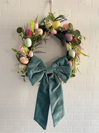 Beautiful fabric bows, made from sustainable materials, adding a soft, pastel touch to your holiday home decor