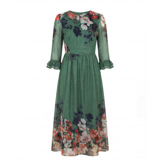 Green floral dress on a white background