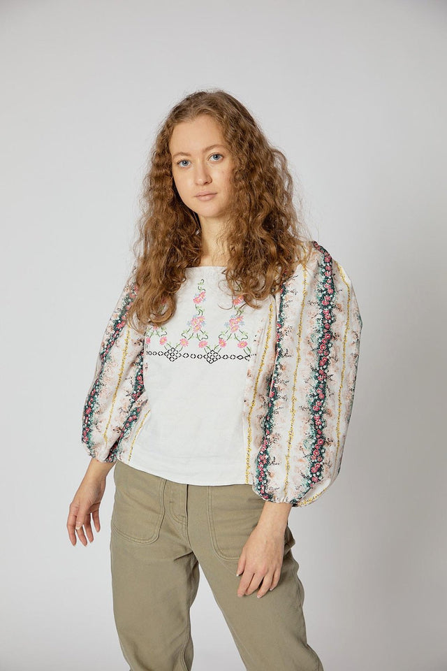 model-wearing-embrodiered-printed-top