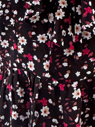 Deadstock fabric floral fitted blouse with tie and ruffle neckline

