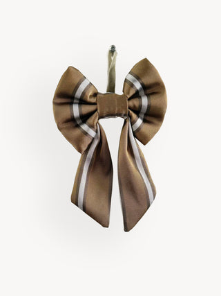 Brown bow with white stripes on a white background