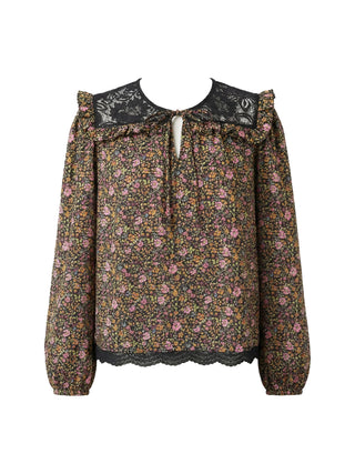 Floral blouse with lace details on a white background