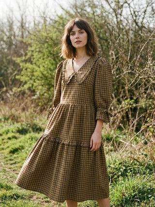 model wearing v neck midi dress