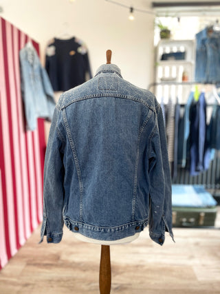 sashiko stitched denim jacket on mannequin back