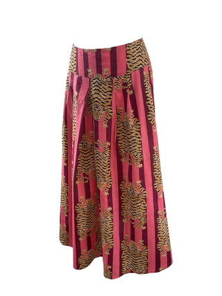 Sustainable UK-made midi skirt in deadstock cotton with tiger motif