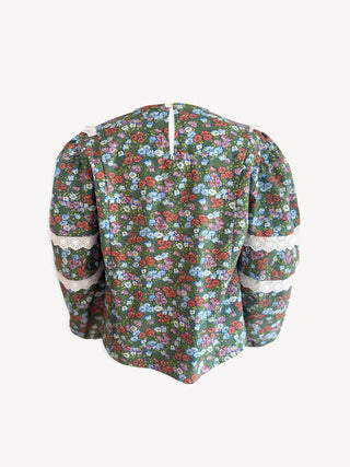 The Suki Blouse – Green Floral Cotton with French Lace