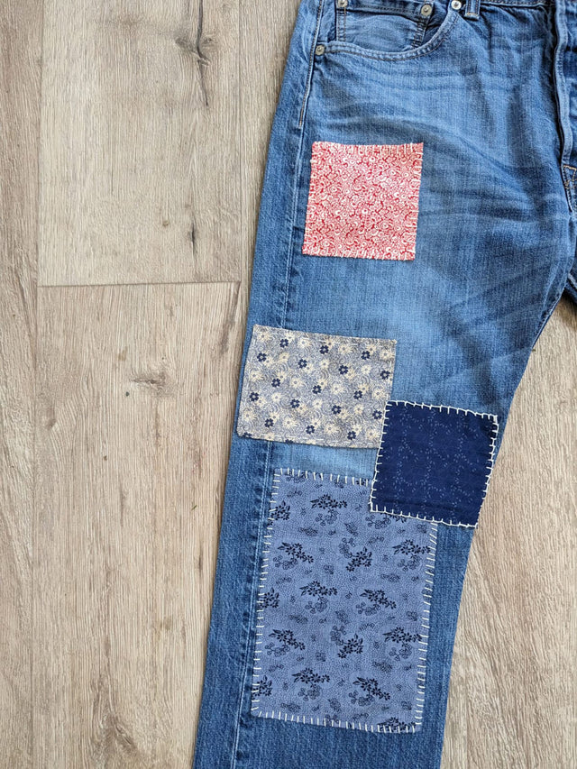 The Well Worn patched denims floor