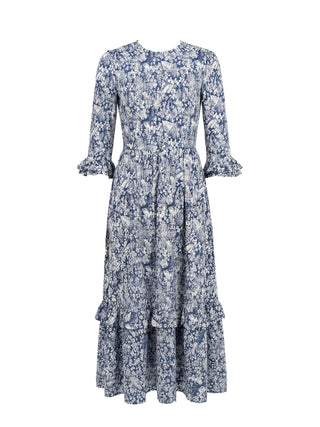 Blue floral dress on a white background