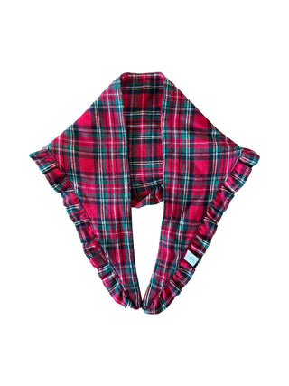 Red and green plaid pants on a white background