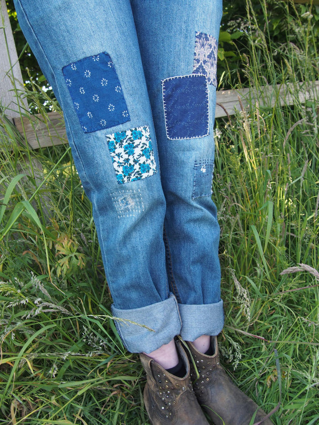 patched denim vintage jeans