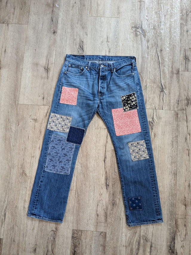 The Well Worn patched denims floor