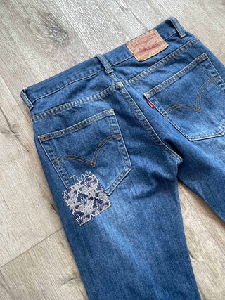 deep indigo patched denim sign off