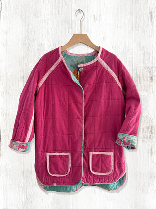 pink quilted long quilted jacket