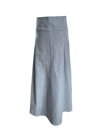 Blue and white striped skirt on a white background