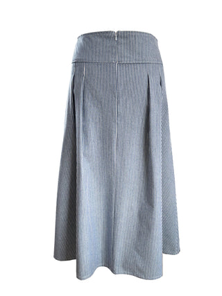 Blue and white striped skirt on a white background