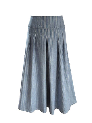 Blue and white striped skirt on a white background