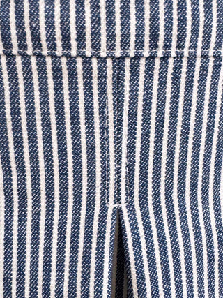 Close-up of blue and white striped fabric