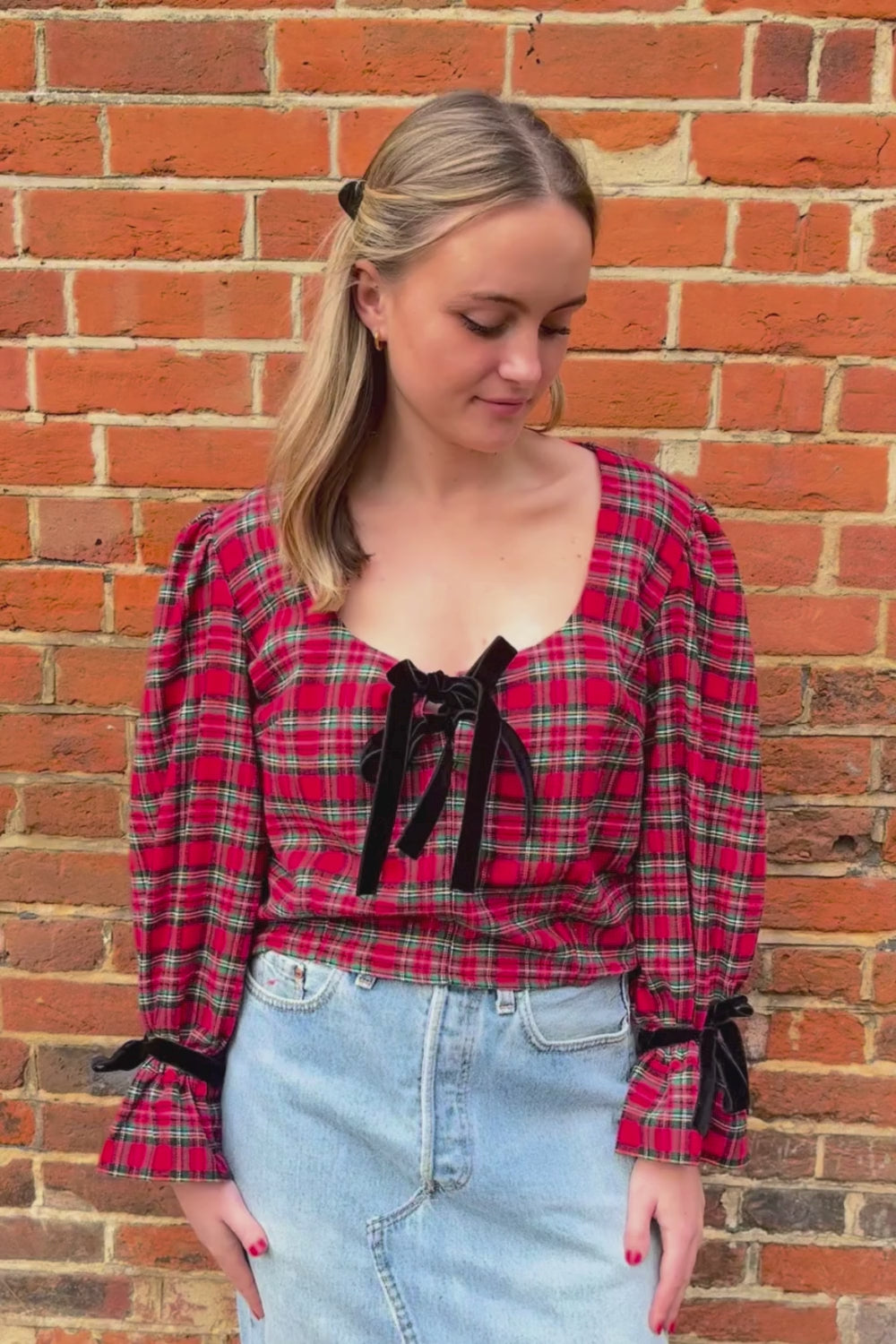 women wearing tartan top
