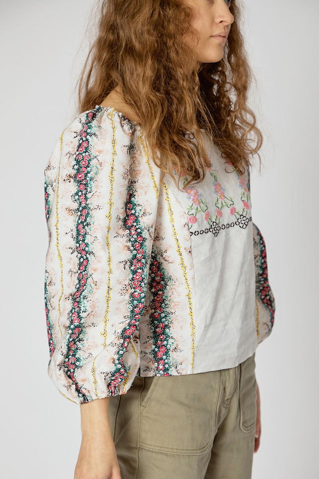 model-wearing-embrodiered-printed-top-sleeve-detail