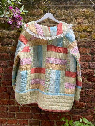 handmade quilted jacket on wall back view