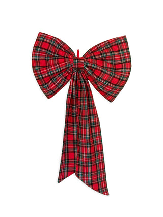 Red and green plaid bow on a white background