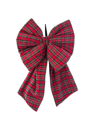 Red and green plaid bow on a white background
