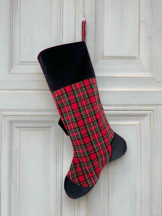 red stocking on wooden panels

