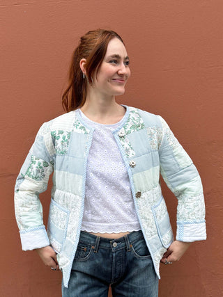 model wearing quilted jacket the well worn